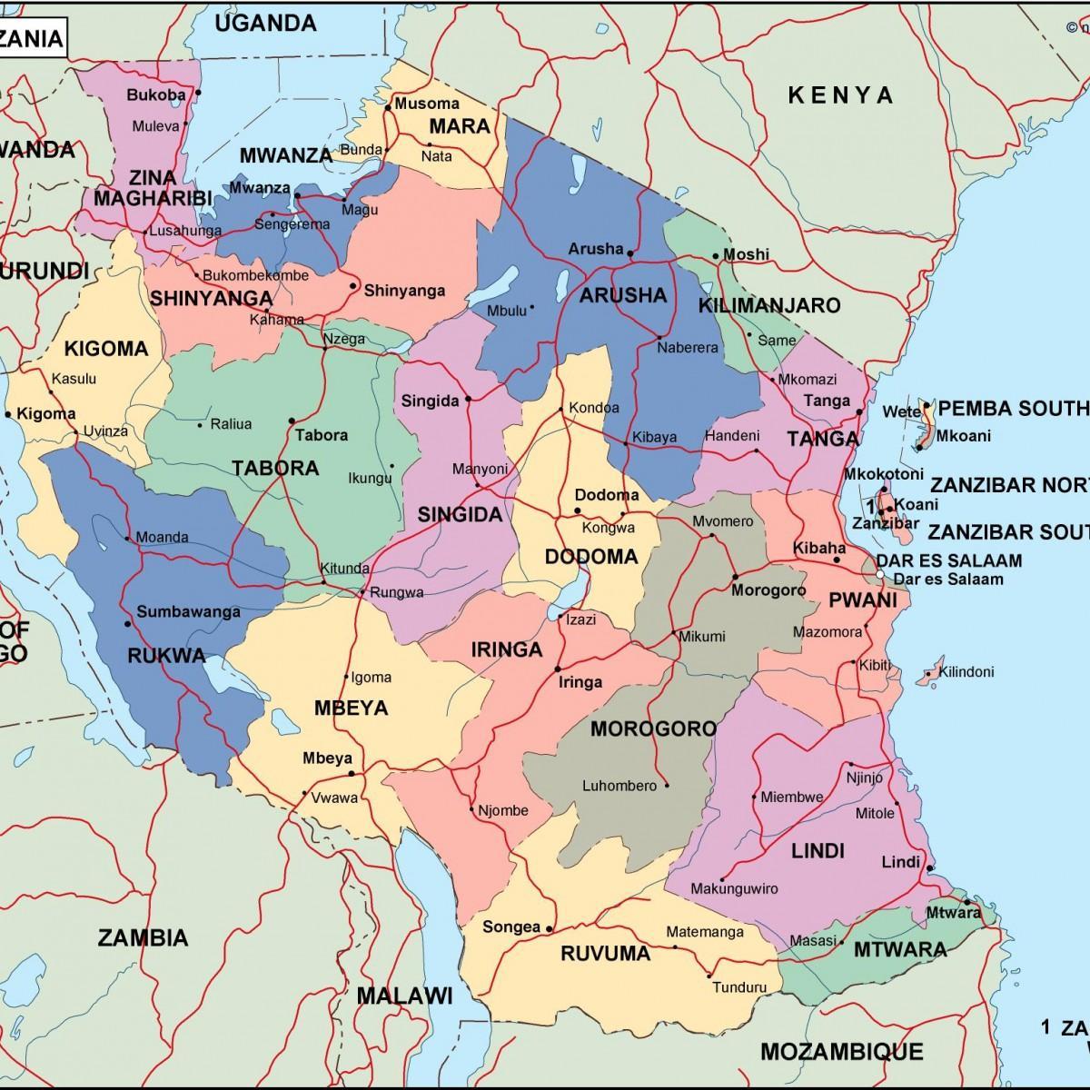 Peta tanzania politik